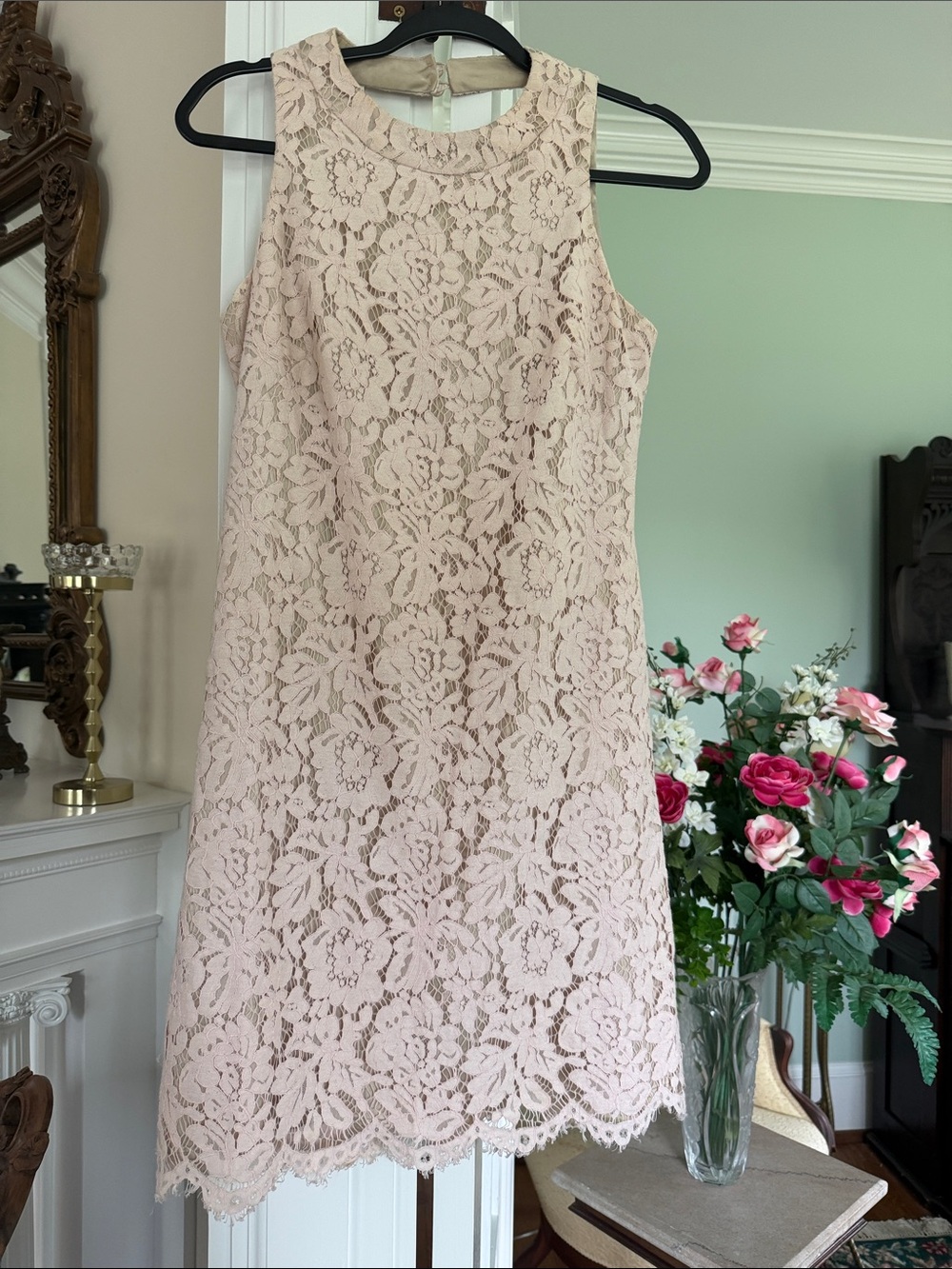 Vince Camuto Sleeveless Blush Lace Shift Dress, size 2